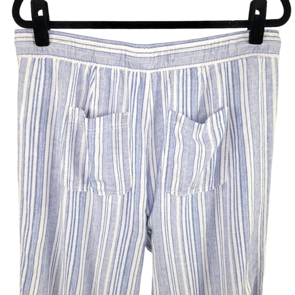 GAP High-Rise Linen Blend Pull-On Wide Leg Pants Women's Size L Blue Striped - Picture 5 of 11